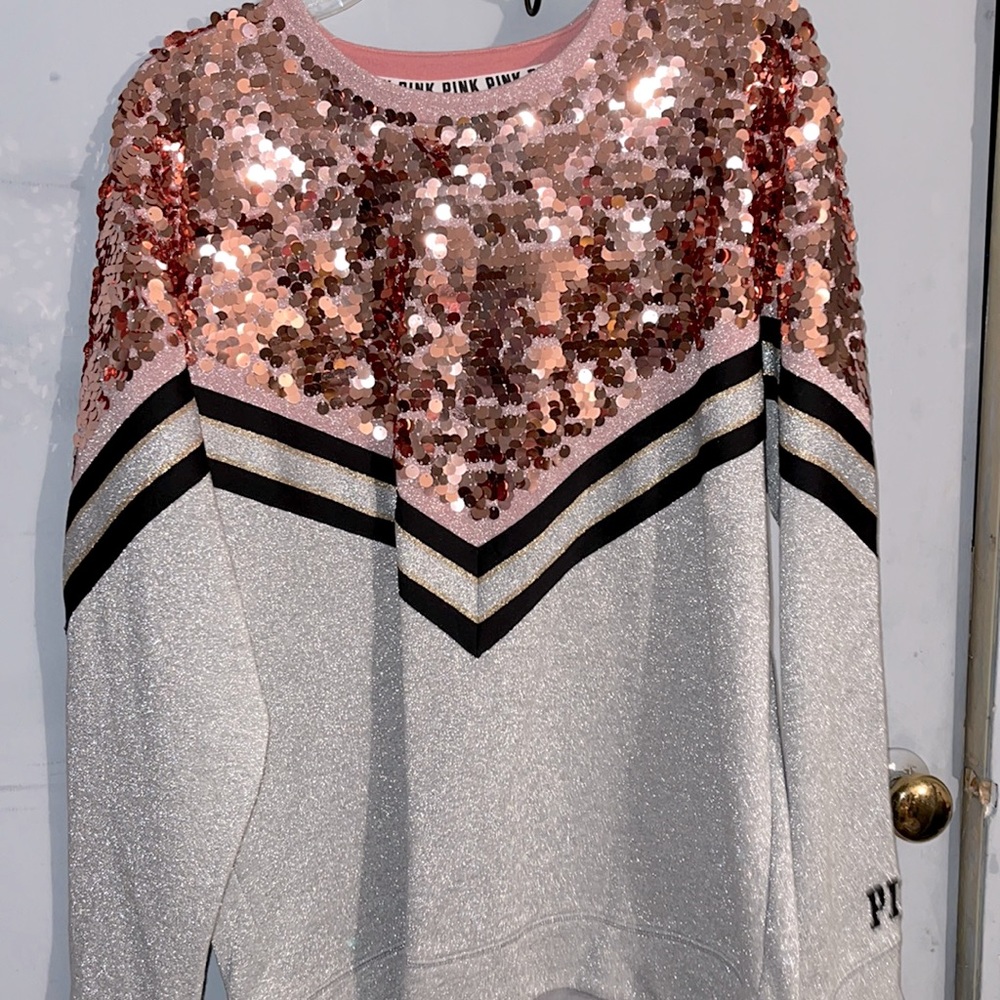 New rose gold metallic and grey PINK sweatshirt